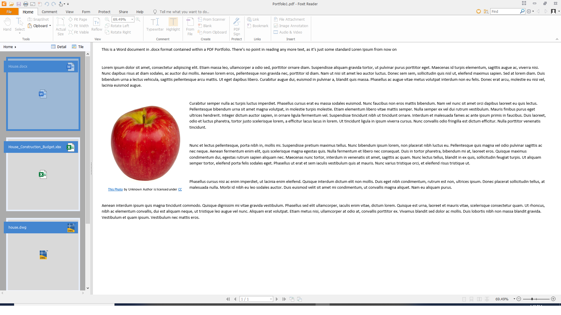 A Word document preview in Foxit Reader