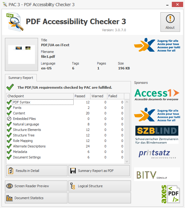 Screenshot showing the language of the PDF has been set.