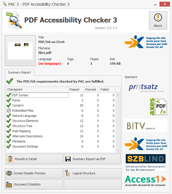 A screenshot showing the PDF is now PDF.UA compliant