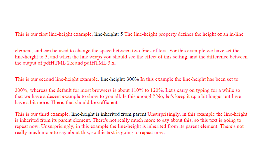 pdfHTML3 line-height example