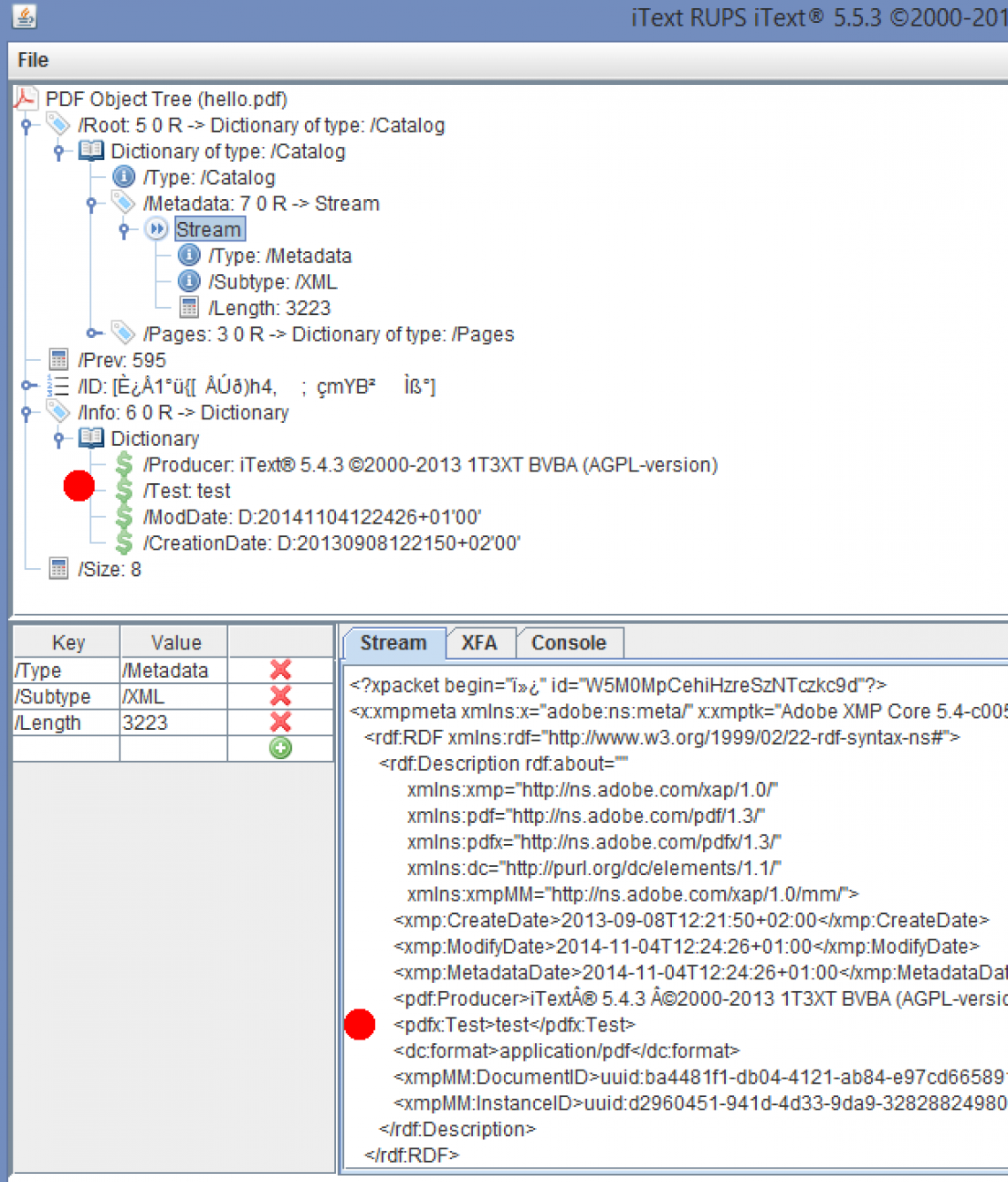 Metadata inside a PDF file