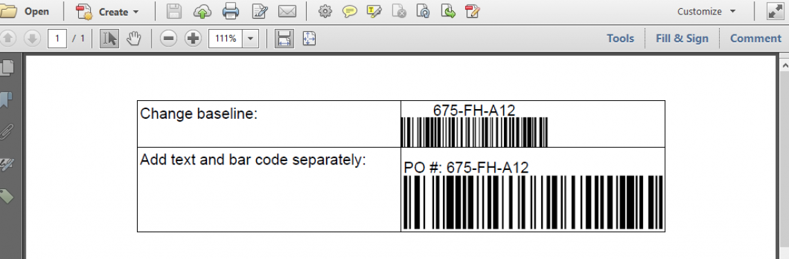 Two ways to add text above the bars in a bar code