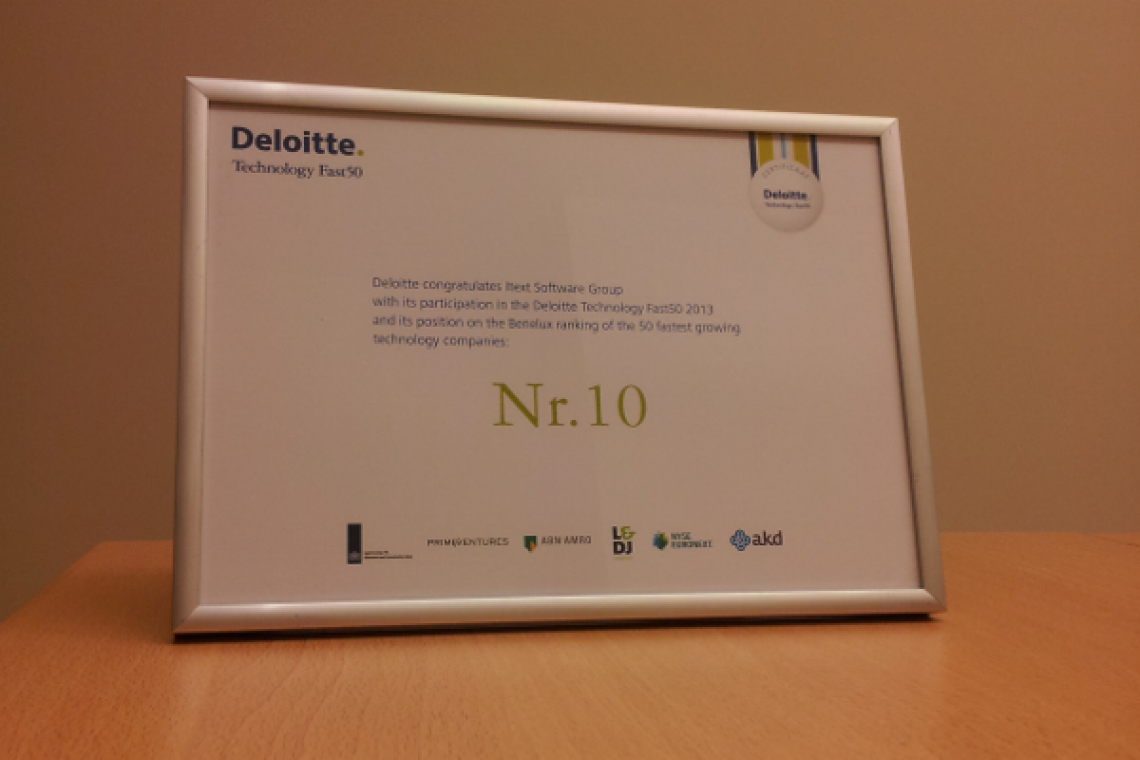 Deloitte Technology Fast 50 Benelux certificate