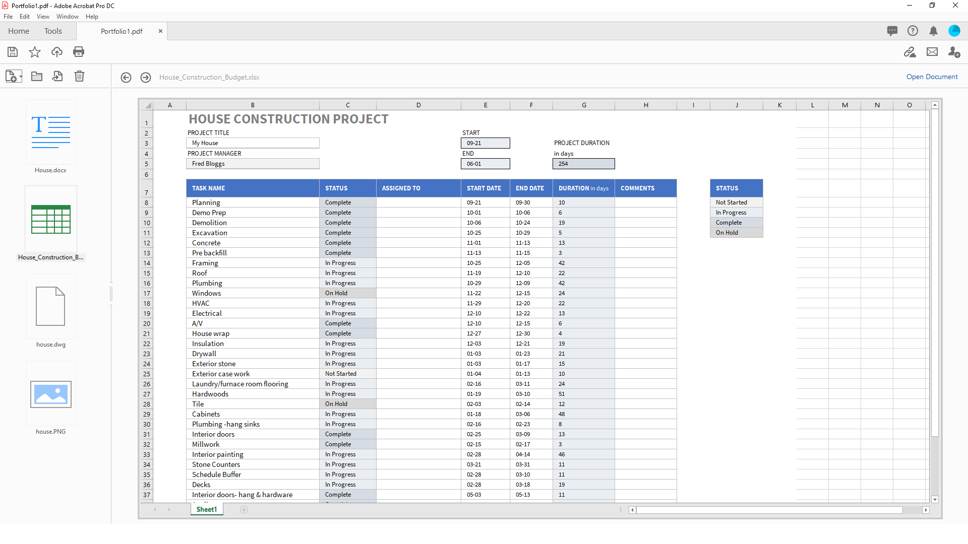 An image showing a spreadsheet contained within a PDF Portfolio