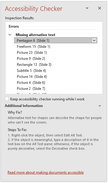 A screenshot of the Office Accessibility Checker