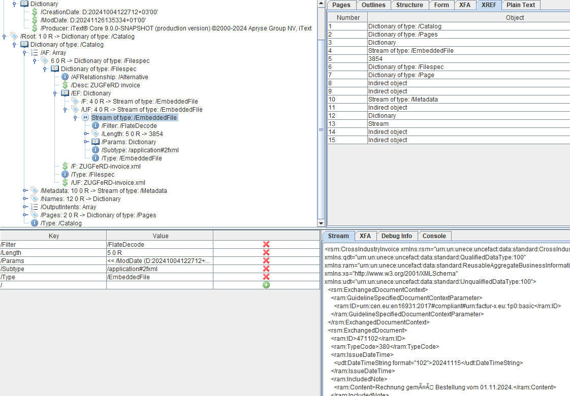 A view of a ZUGFeRD PDF in RUPS