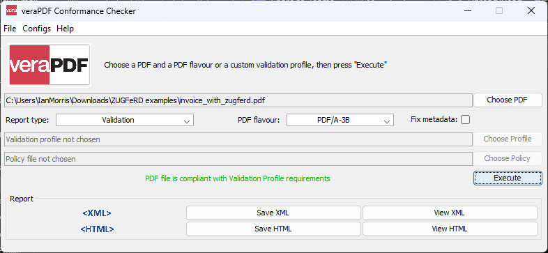 Validating our PDF/A in the veraPDF Conformance Checker in the 