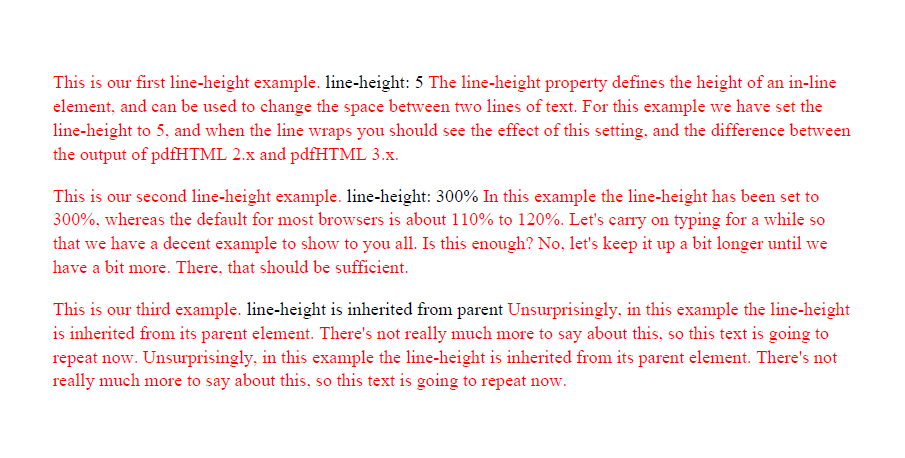 pdfHTML2 line-height example